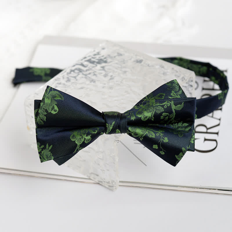 Men's Elegant Iris Floral Pattern Bow Tie - Green - image 12