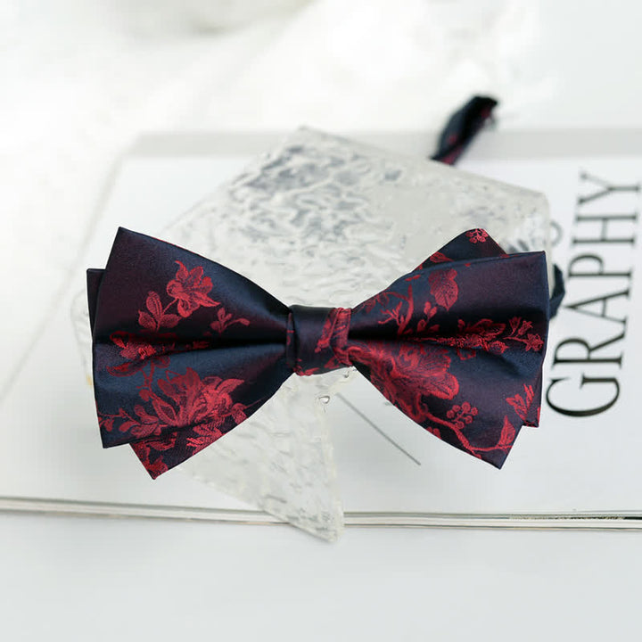 Men's Elegant Iris Floral Pattern Bow Tie - Red - image 14