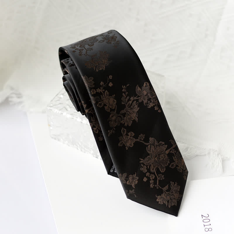 Men's Elegant Iris Floral Pattern Necktie - Coffee - image 7