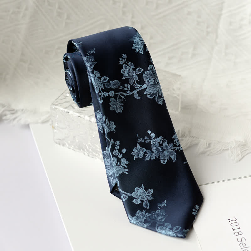 Men's Elegant Iris Floral Pattern Necktie - Blue - image 6
