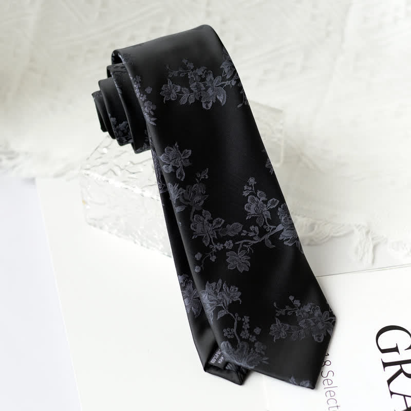 Men's Elegant Iris Floral Pattern Necktie - Gray - image 5