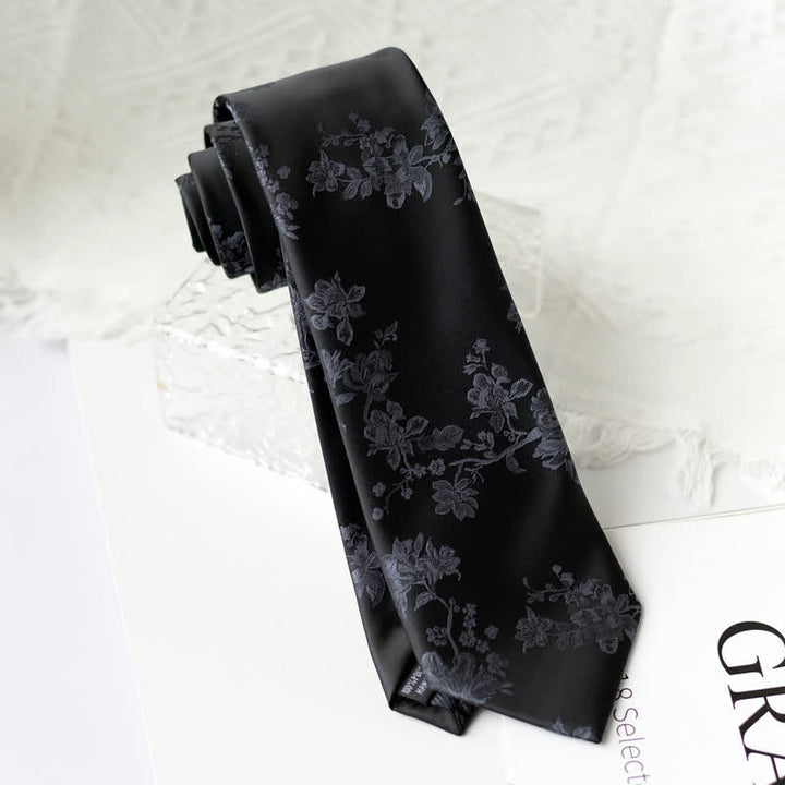 Men's Elegant Iris Floral Pattern Necktie - Gray - image 5