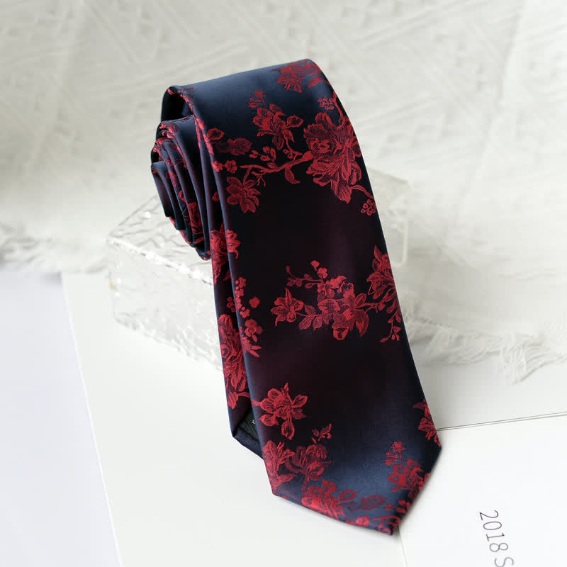 Men's Elegant Iris Floral Pattern Necktie - Red - image 11