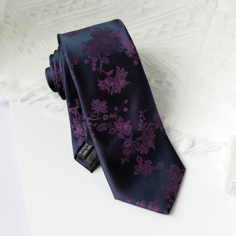 Men's Elegant Iris Floral Pattern Necktie - Purple - image 8