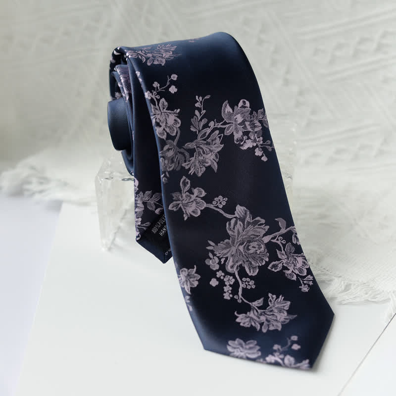 Men's Elegant Iris Floral Pattern Necktie - Violet - image 10