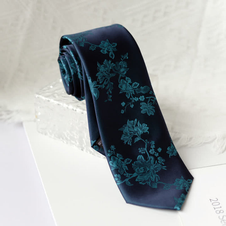 Men's Elegant Iris Floral Pattern Necktie - Teal - image 14