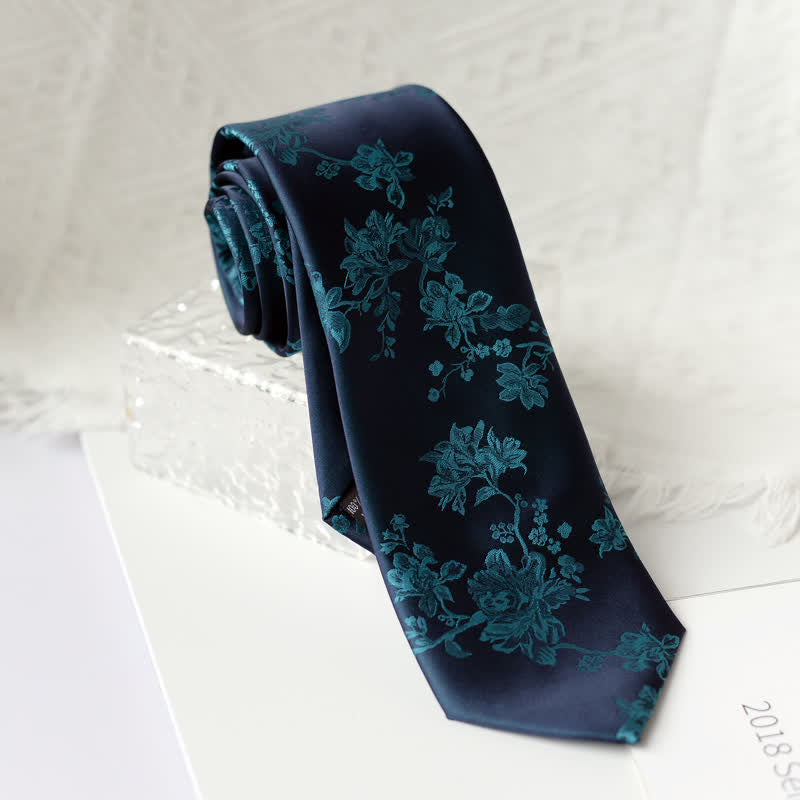 Men's Elegant Iris Floral Pattern Necktie - Teal - image 14