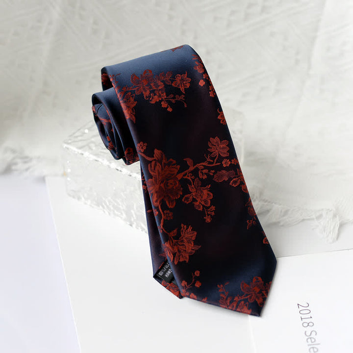 Men's Elegant Iris Floral Pattern Necktie - Burgundy - image 9