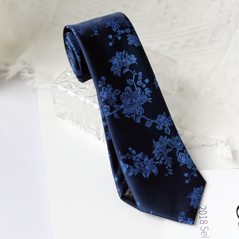 Men's Elegant Iris Floral Pattern Necktie - Royal - image 13