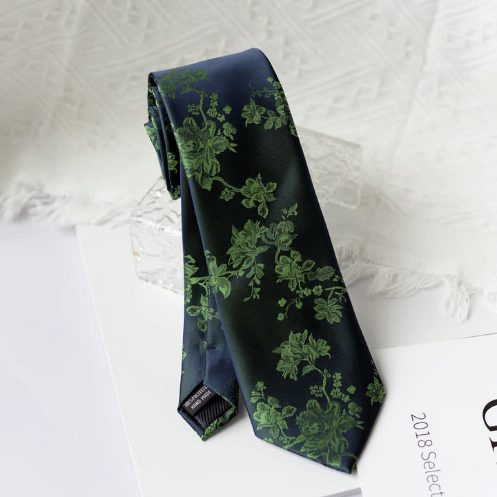 Men's Elegant Iris Floral Pattern Necktie - Green - image 12