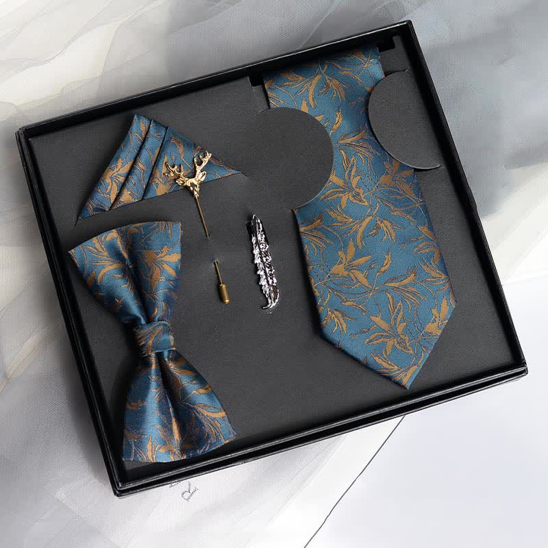5Pcs Men's Orchids Pttern Gentleman Bow Ties Gift Box - Teal - image 0