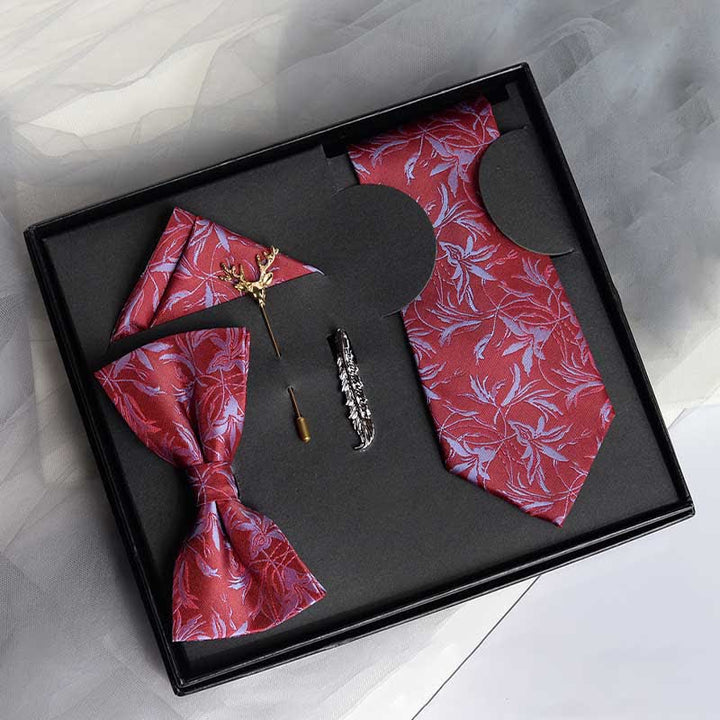 5Pcs Men's Orchids Pttern Gentleman Bow Ties Gift Box - Red - image 5