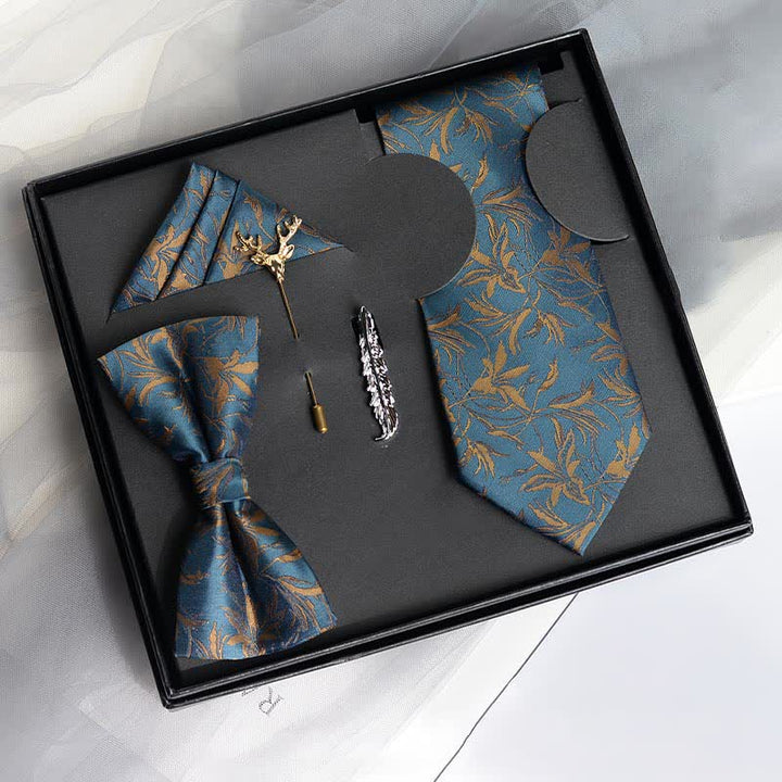5Pcs Men's Orchids Pttern Gentleman Bow Ties Gift Box - Teal - image 0
