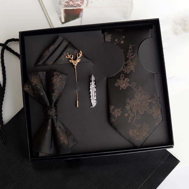 5Pcs Men's Iris Pttern Fashion Wedding Bow Ties Gift Box - Coffee - image 6