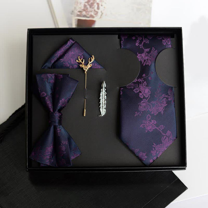 5Pcs Men's Iris Pttern Fashion Wedding Bow Ties Gift Box - Purple - image 8