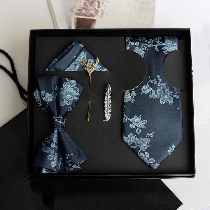 5Pcs Men's Iris Pttern Fashion Wedding Bow Ties Gift Box - Blue - image 0