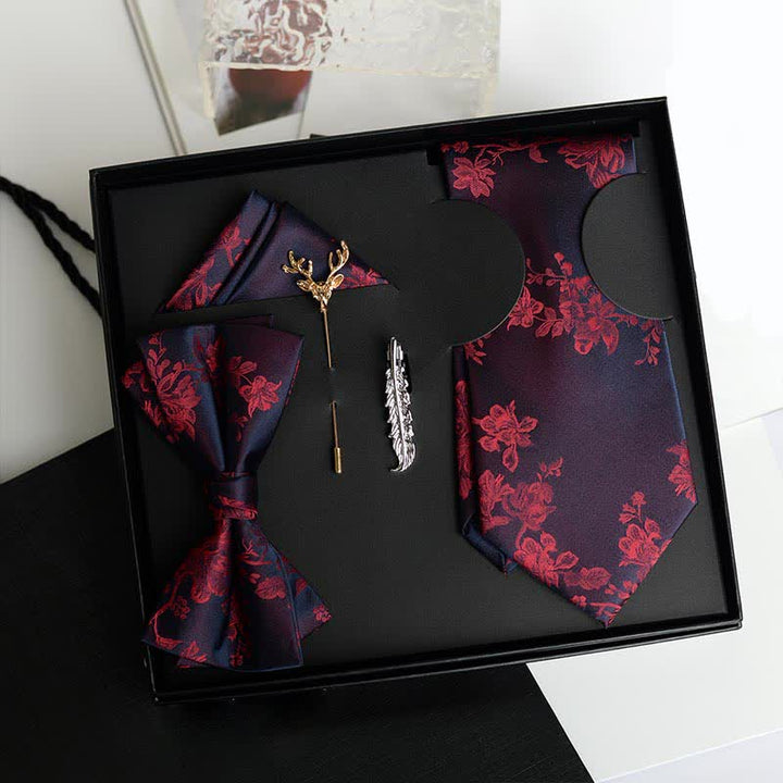 5Pcs Men's Iris Pttern Fashion Wedding Bow Ties Gift Box - Red - image 4