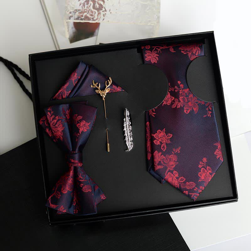 5Pcs Men's Iris Pttern Fashion Wedding Bow Ties Gift Box - Red - image 4
