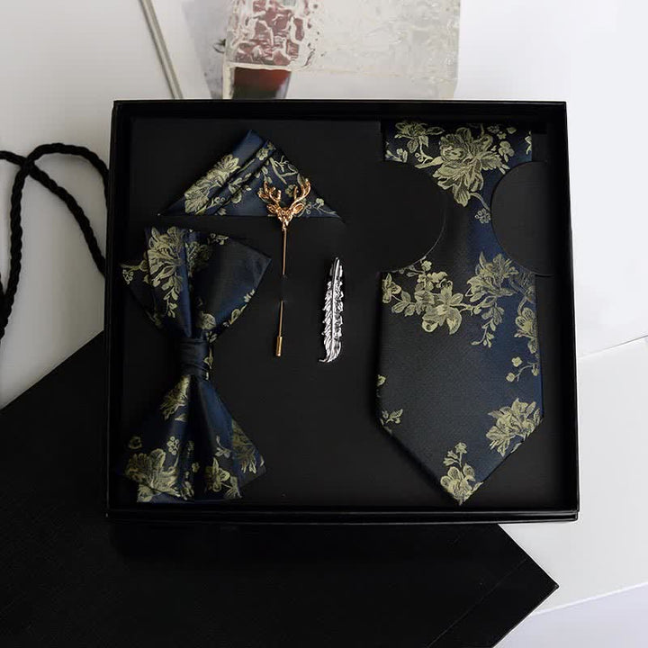5Pcs Men's Iris Pttern Fashion Wedding Bow Ties Gift Box - Dark Gold - image 1