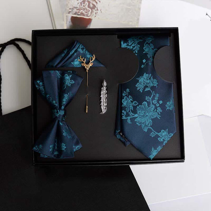 5Pcs Men's Iris Pttern Fashion Wedding Bow Ties Gift Box - Teal - image 12