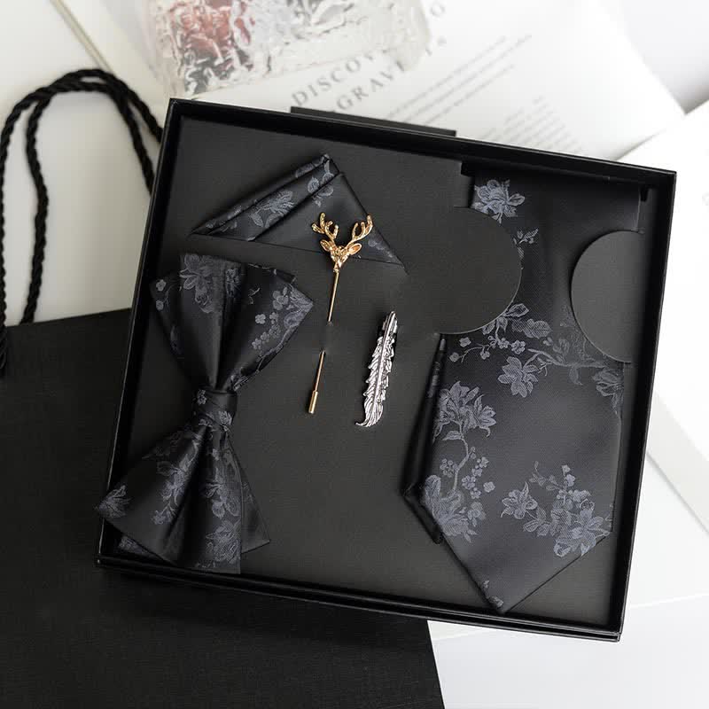 5Pcs Men's Iris Pttern Fashion Wedding Bow Ties Gift Box - Gray - image 3
