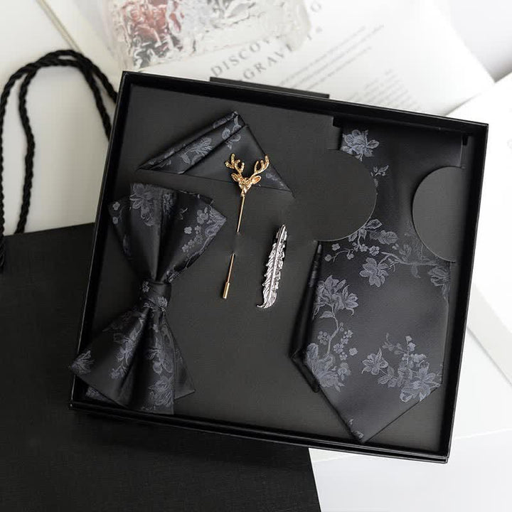 5Pcs Men's Iris Pttern Fashion Wedding Bow Ties Gift Box - Gray - image 3