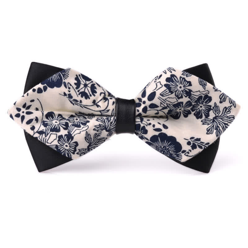 Men's Floral Double Layered Pointed Cotton Bow Tie - Style #8 - image 7