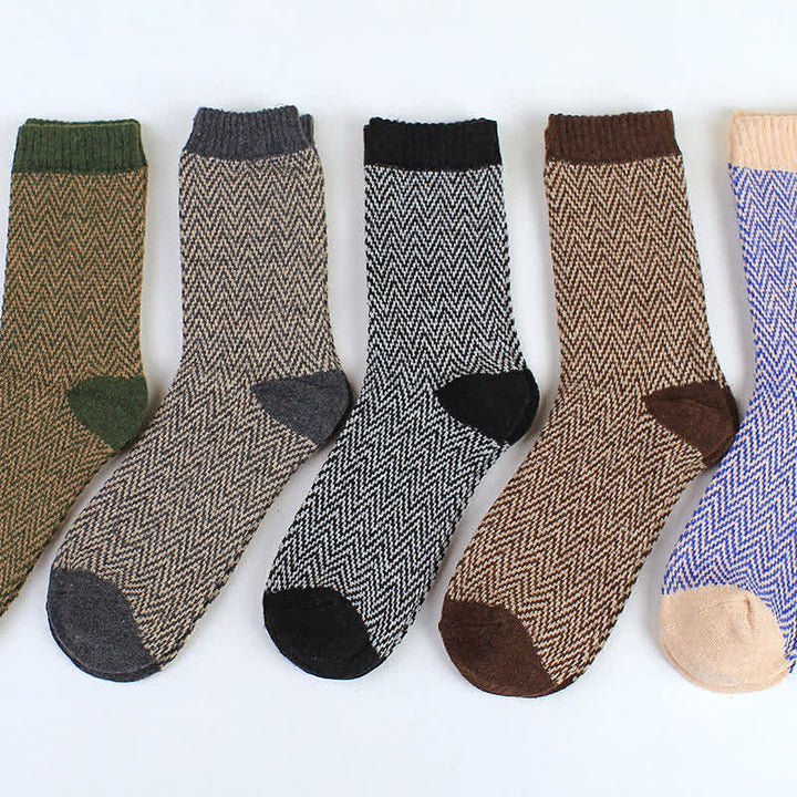 5Pcs Men's Wavy Striped Retro Crew Socks - image 6