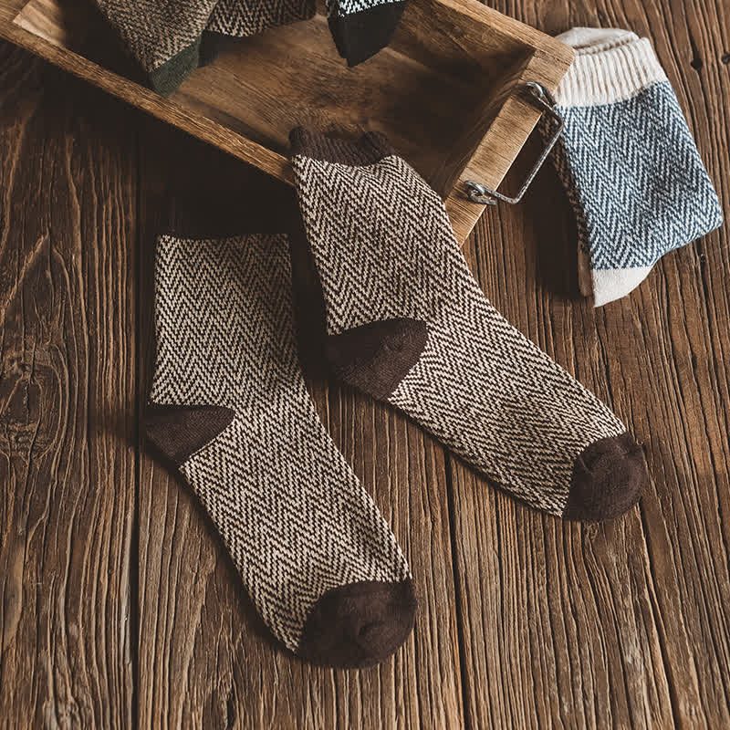 5Pcs Men's Wavy Striped Retro Crew Socks - image 4