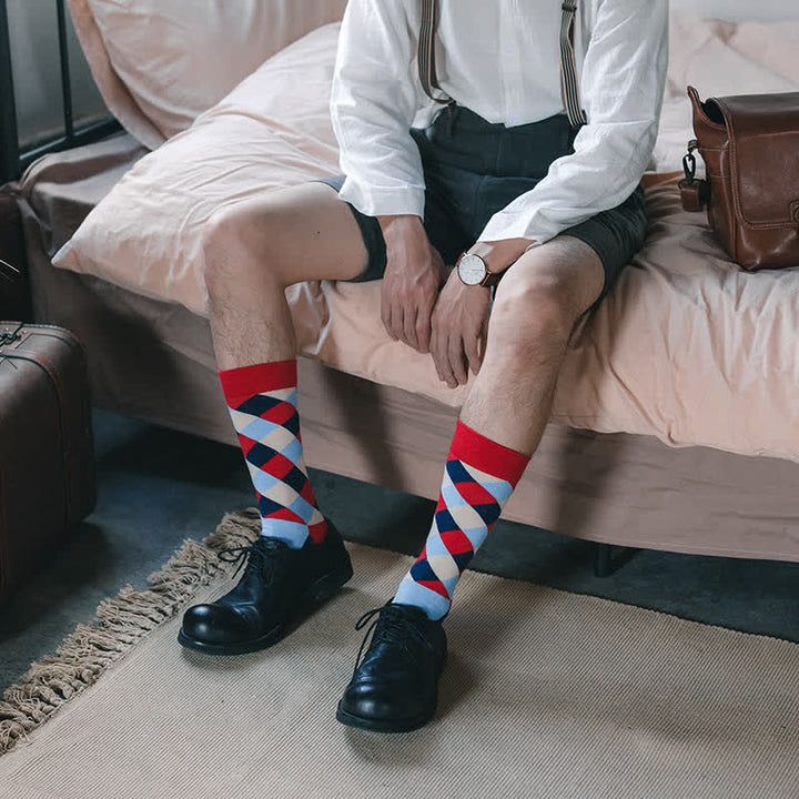 Men's Colorful Funky Argyle Crew Socks - Red & Blue - EU 38-44 - image 5