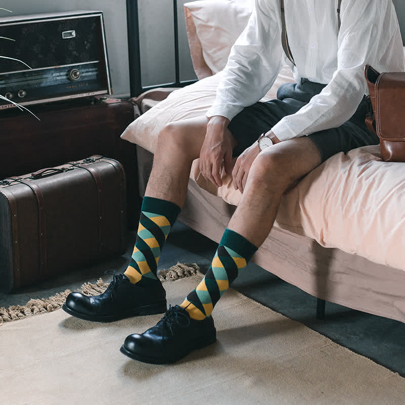Men's Colorful Funky Argyle Crew Socks - Yellow & Green - EU 38-44 - image 0