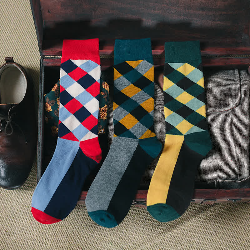 Men's Colorful Funky Argyle Crew Socks - image 1