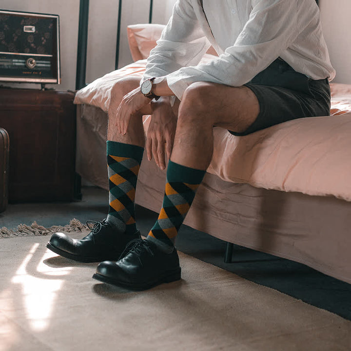 Men's Colorful Funky Argyle Crew Socks - Gray & Green - EU 38-44 - image 3