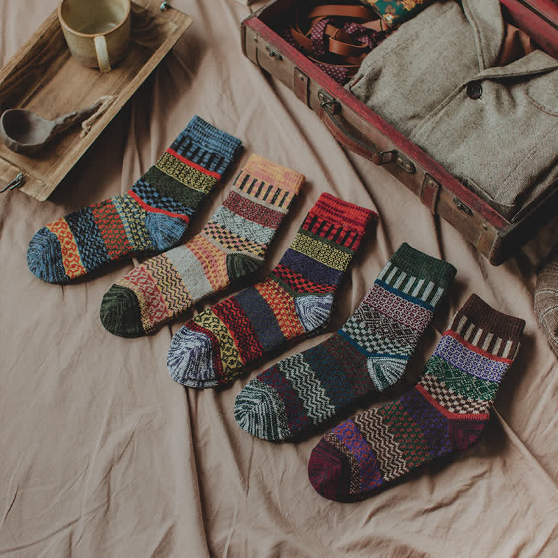 5Pcs Men's Retro Ethnic Totem Crew Socks - 5Pcs - EU 38-43 - image 1