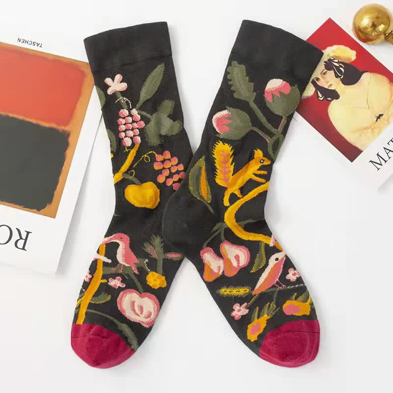 Men's Artistic Forest Oil Painting Crew Socks - Lark - EU 38-44 - image 7