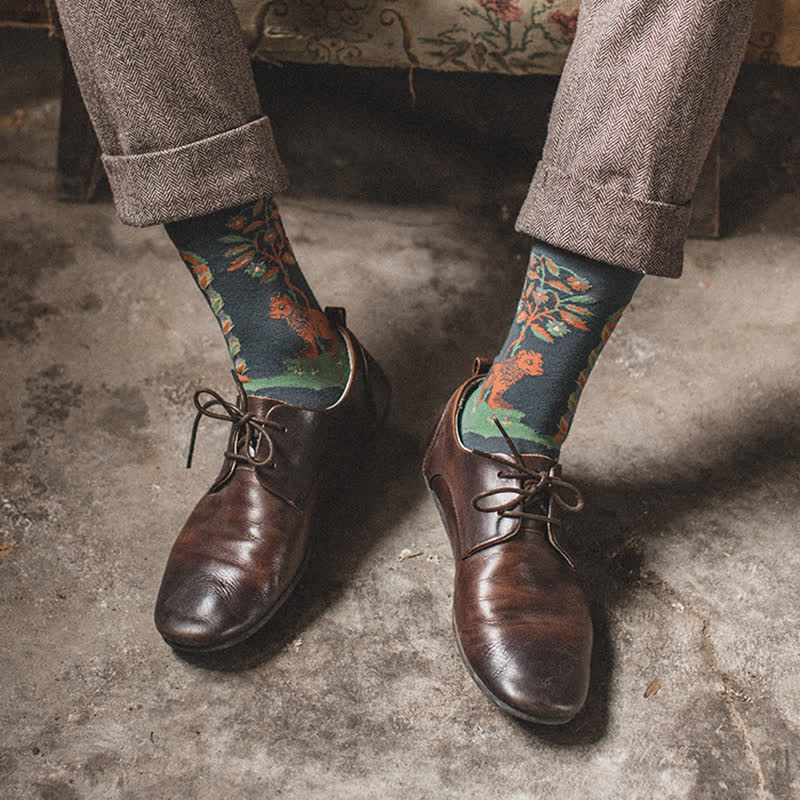 Men's Artistic Forest Oil Painting Crew Socks - image 0