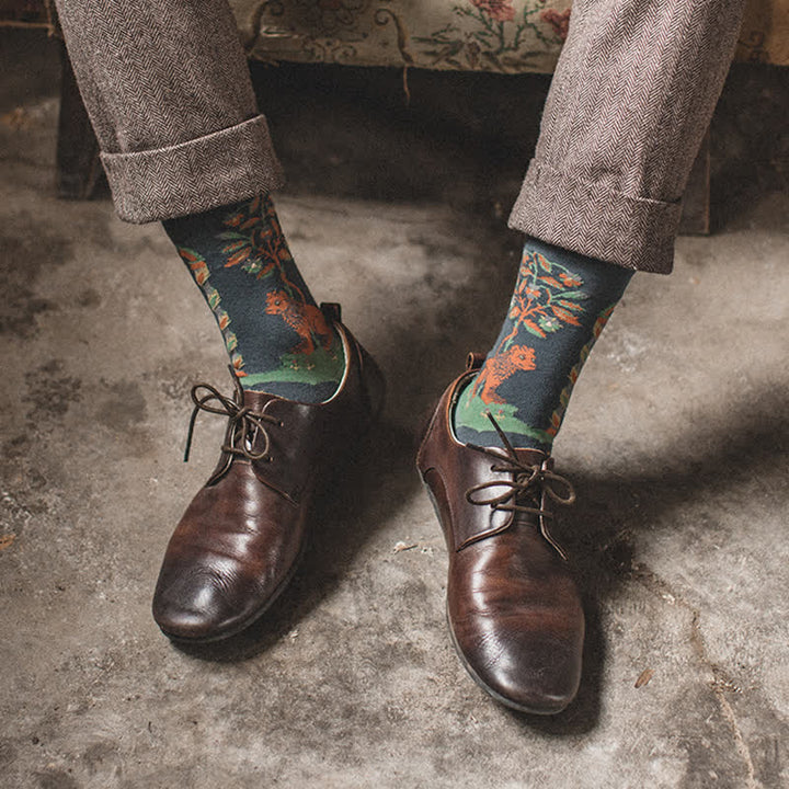 Men's Artistic Forest Oil Painting Crew Socks - image 0