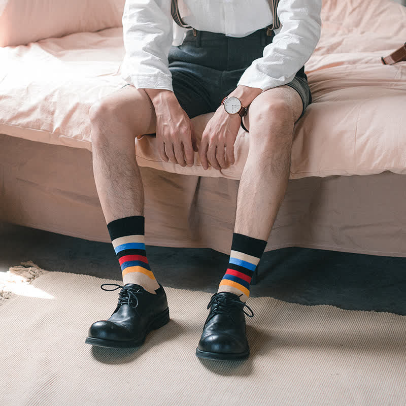 Men's Colorful Striped Classic Design Crew Socks - Yellow - EU 38-44 - image 3
