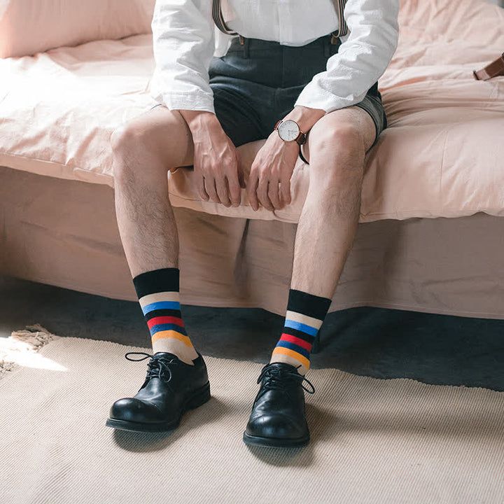 Men's Colorful Striped Classic Design Crew Socks - Yellow - EU 38-44 - image 3