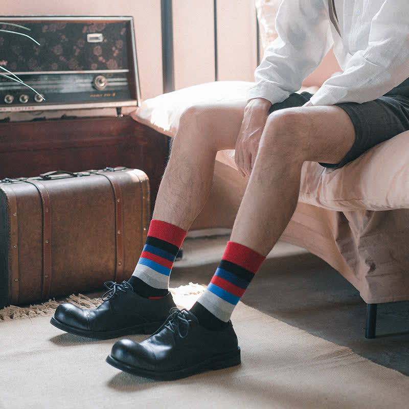 Men's Colorful Striped Classic Design Crew Socks - Blue - EU 38-44 - image 6
