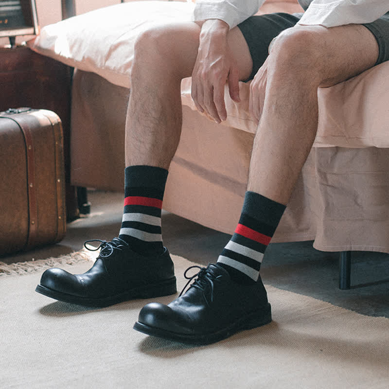 Men's Colorful Striped Classic Design Crew Socks - Black - EU 38-44 - image 0