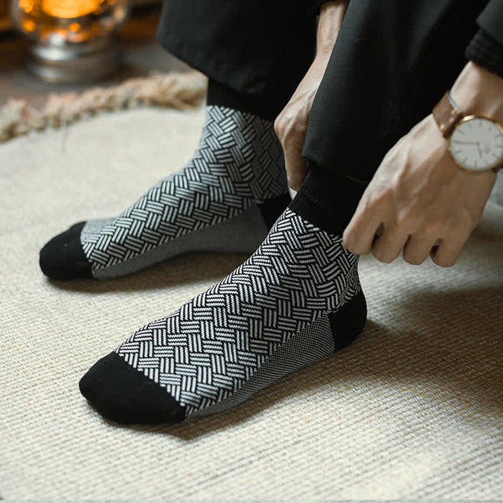 Men's Black Leisure Lattice Striped Crew Socks - image 9