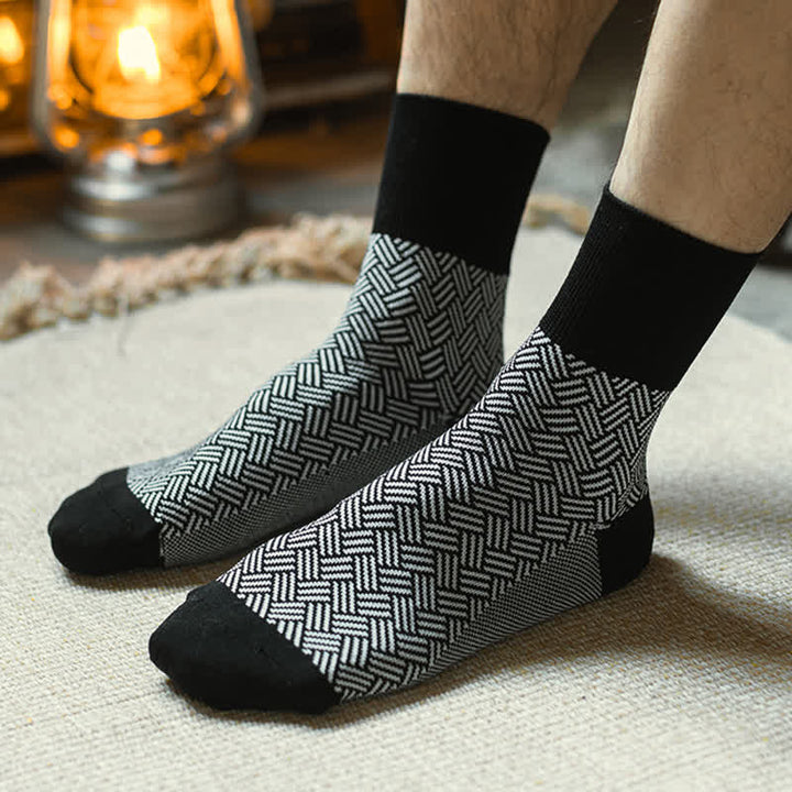 Men's Black Leisure Lattice Striped Crew Socks - image 8