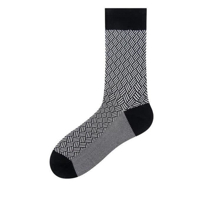 Men's Black Leisure Lattice Striped Crew Socks - Woven Striped - EU 38-44 - image 7