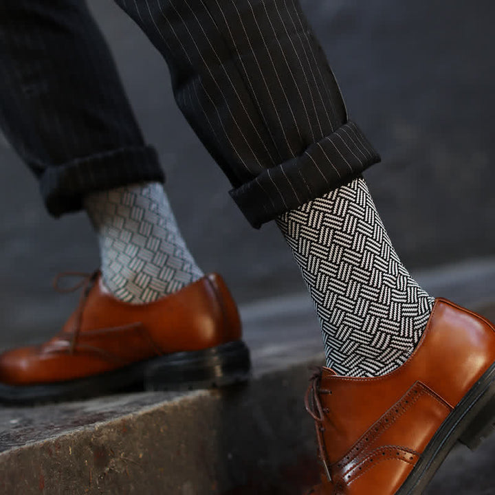 Men's Black Leisure Lattice Striped Crew Socks - image 10