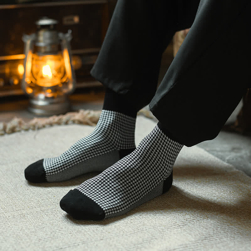 Men's Black Leisure Lattice Striped Crew Socks - image 13