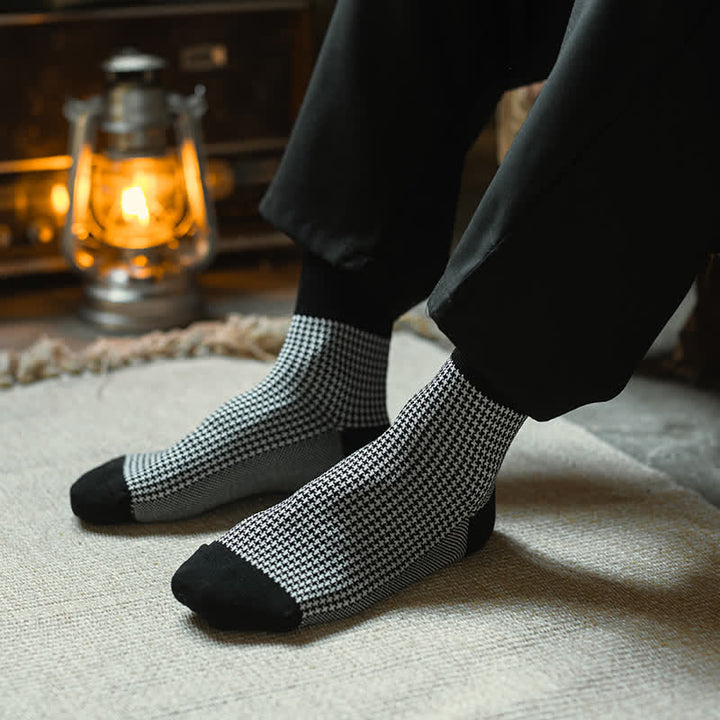 Men's Black Leisure Lattice Striped Crew Socks - image 13
