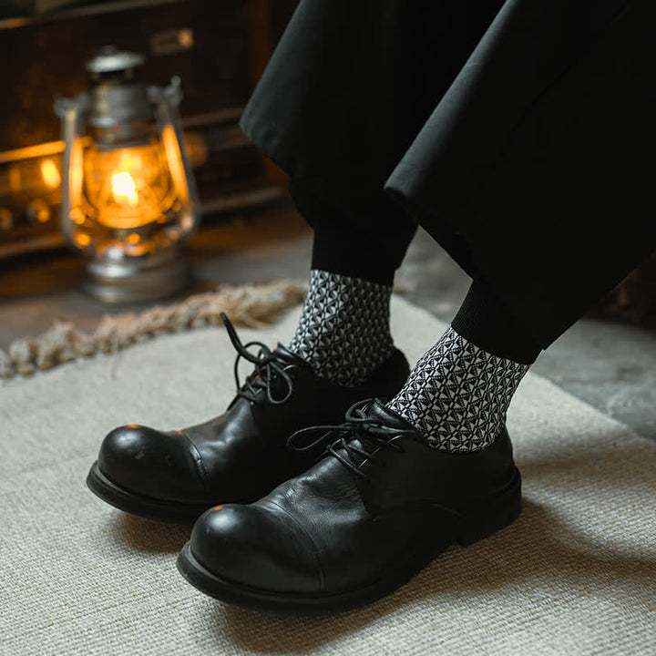 Men's Black Leisure Lattice Striped Crew Socks - image 0
