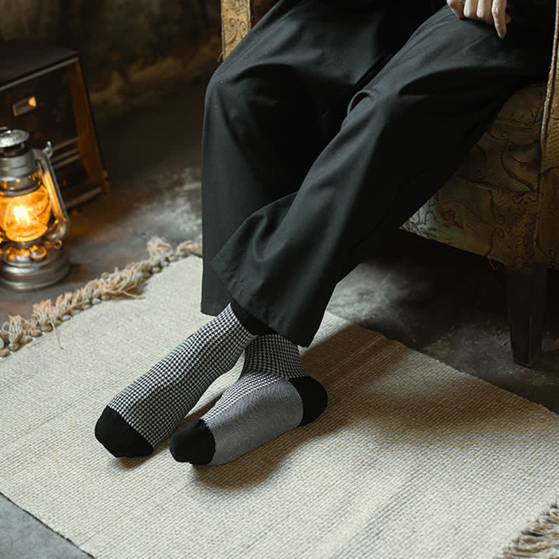 Men's Black Leisure Lattice Striped Crew Socks - image 14