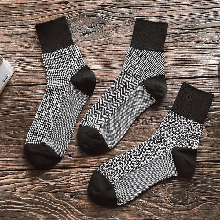 Men's Black Leisure Lattice Striped Crew Socks - image 1